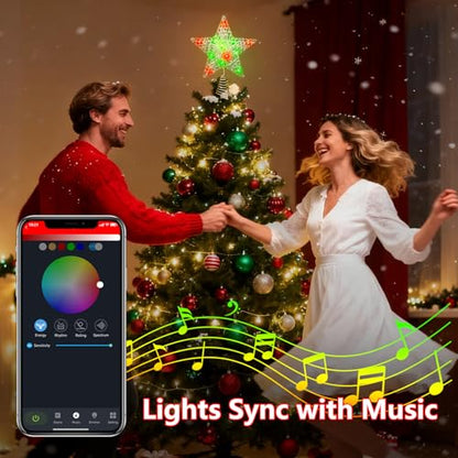 9-Inch Gold and White Christmas Tree Topper with Remote, Color Changing & Music Sync