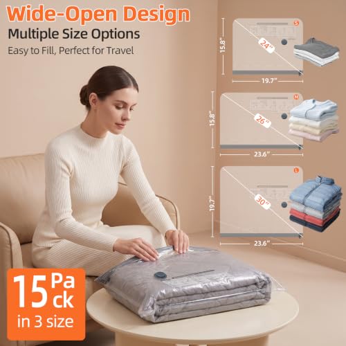Rechargeable Wireless Vacuum Storage Bags Set - 15 Travel Size Combo