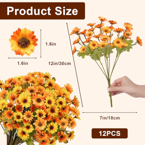 Artificial Fall Flowers Bundle with 252 Blooms - Yellow & Orange, 12 Stems for Outdoor Decor