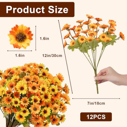 Artificial Fall Flowers Bundle with 252 Blooms - Yellow & Orange, 12 Stems for Outdoor Decor