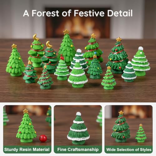 Mini Resin Christmas Trees Set - 20 Tiny Holiday Tabletop Decor - Variation of Christmas Trees