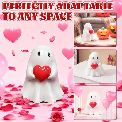 Ghost Figurine Halloween Decor Rock Ghost with Heart - 3.5in Resin Statue
