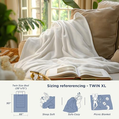 Bedsure Heavy Warm Twin XL Blanket Cream 66x90 Inch Flannel Anti-Static