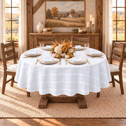 Newbridge Holiday Elegance Plaid Round Tablecloth 70 Inch - White