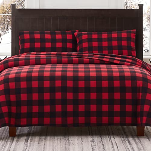 Rdbbuch Queen Plush Micro Fleece Buffalo Plaid Bed Sheet Set - Holiday Winter Flannel, Deep Pocket