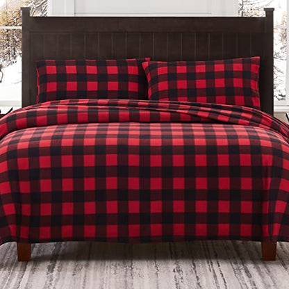 Rdbbuch Queen Plush Micro Fleece Buffalo Plaid Bed Sheet Set - Holiday Winter Flannel, Deep Pocket
