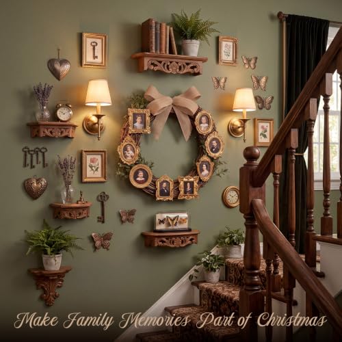 Rustic Christmas Wreath with Gold Photo Frames - Holiday Farmhouse Decor