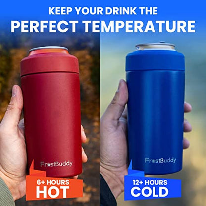 Frost Buddy Universal Can Cooler - Fits all - Stainless Steel Can Cooler for 12 oz & 16 oz Regular or Slim Cans & Bottles - Stainless Steel