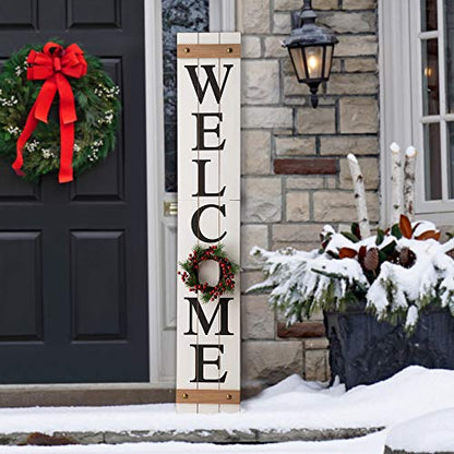 White Welcome Sign with 4 Interchangeable Floral Wreaths - Farmhouse Porch Decor