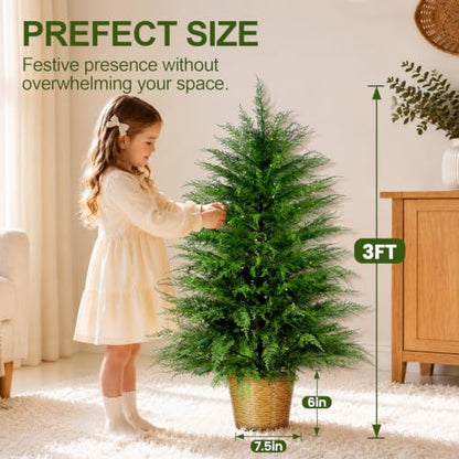 3ft Prelit Artificial Cedar Christmas Tree with Lights - Indoor Outdoor Decor