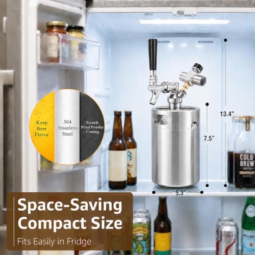 64oz Mini Keg with CO2 Regulator Portable Draft Beer System
