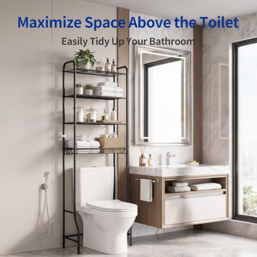 Black Over Toilet Storage Rack 4 Tiers Bathroom Organizer Shelf 71.9"H