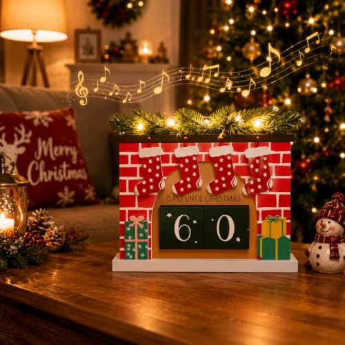 Christmas Countdown with Lights & Music - Wooden Holiday Decor