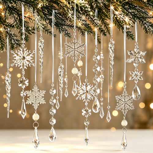 23pcs Crystal Christmas Ornaments Icicle Snowflake Hanging Decor Set