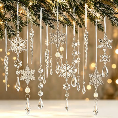 23pcs Crystal Christmas Ornaments Icicle Snowflake Hanging Decor Set