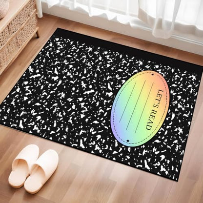 Black Speckled Composition Book Rug - 2x3 ft Washable Indoor Carpet