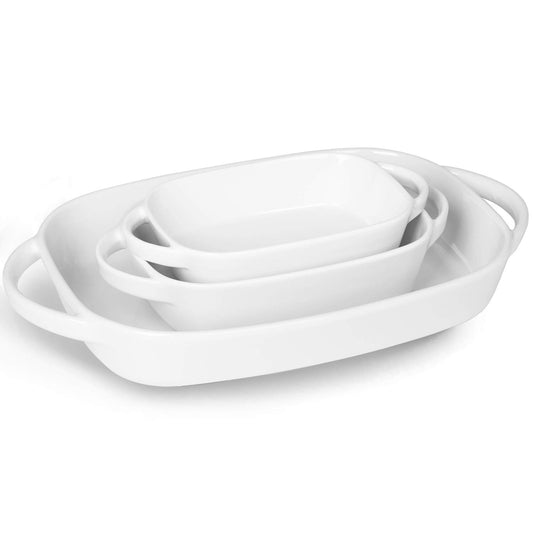 Ceramic 2.6/1.1/0.6 Quart Baking Dish Set of 3, 9.3" x 13", 6.1"x8.7", 5.1"x 7.5" (White, 3 Piece Assortment)