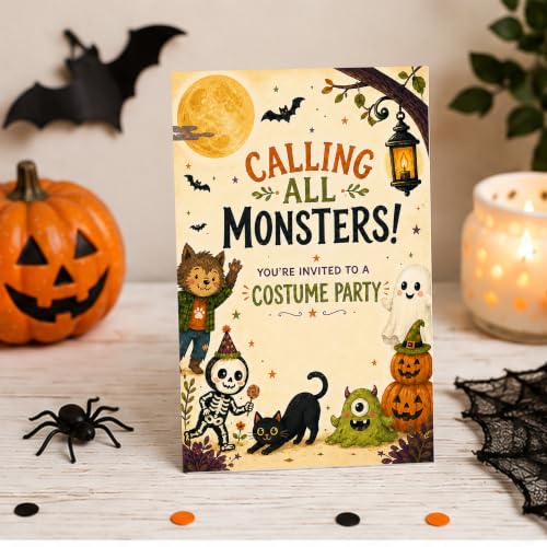 Halloween Kids Party Invitations with Envelopes - Monster Design (Variation 019)