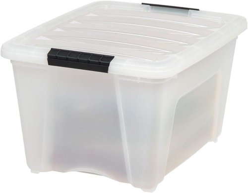 IRIS USA 32 Qt Stackable Plastic Storage Bins - BPA-Free, Durable Lids, 6 Pack - Pearl Color