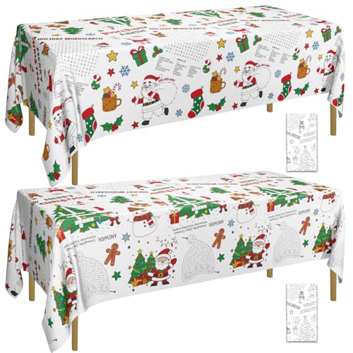 2 Pack Christmas Coloring Tablecloths - Kids Holiday Party Supplies - Santa Snowman Design, 54 x 108 inches - Variation 2