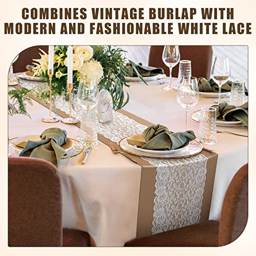 Rustic Burlap Table Runners with Lace 12 x 108 Inches Set of 12