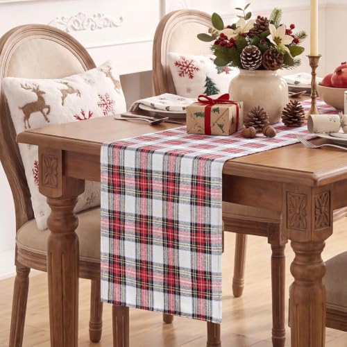 Christmas Checkered Table Runner - Red and White, 13 x 90 Inches - Variation: Red White Plaid