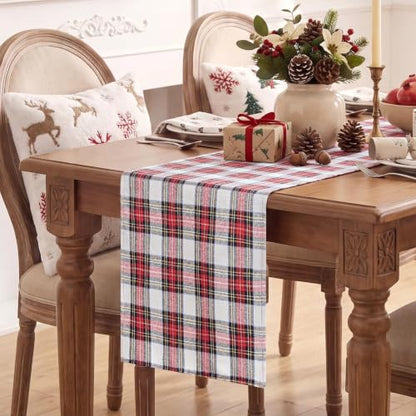 Christmas Checkered Table Runner - Red and White, 13 x 90 Inches - Variation: Red White Plaid