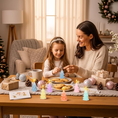 Pastel Christmas Tree Candles Set - 6 Mini Holiday Decor - Tree / Pastel / 6