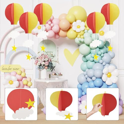 Red Hot Air Balloon Paper Garland Streamers - 5 Pieces for Party Decor
