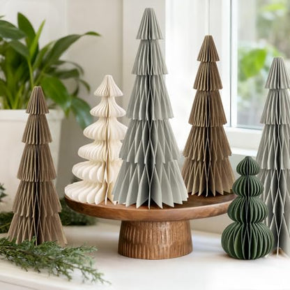Christmas Honeycomb Tree Decorations Brown Green - 8 Pcs Magnetic Paper Centerpieces