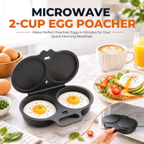 Dark Gray 2-Piece Microwave Egg Poacher with Lid & Handle - Quick Oil-Free Cooking