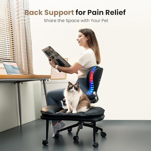 Cross Legged Office Chair with Wheels - Ergonomic Kneeling Chair, Height Adjustable, Wide Cushioned Seat, Black - Standard Size