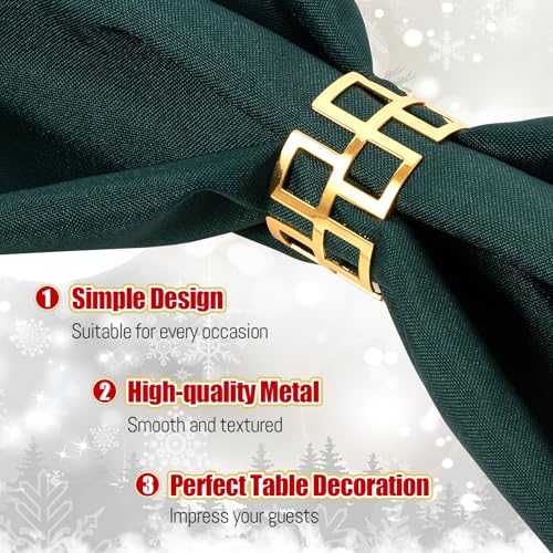 Gold Christmas Napkin Rings Set of 16 - Classic Holiday Table Decorations