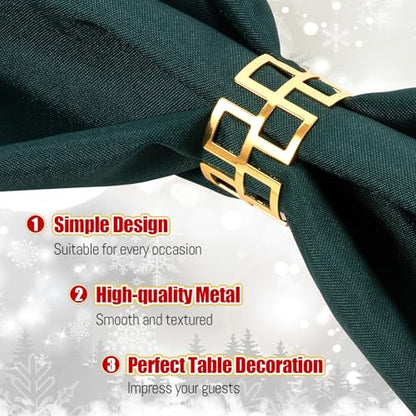 Gold Christmas Napkin Rings Set of 16 - Classic Holiday Table Decorations