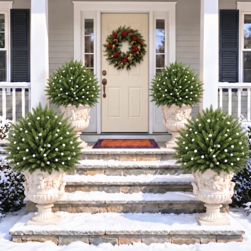 Artificial Norfolk Topiary Trees 23 Inch Set for Outdoor Porch & Garden