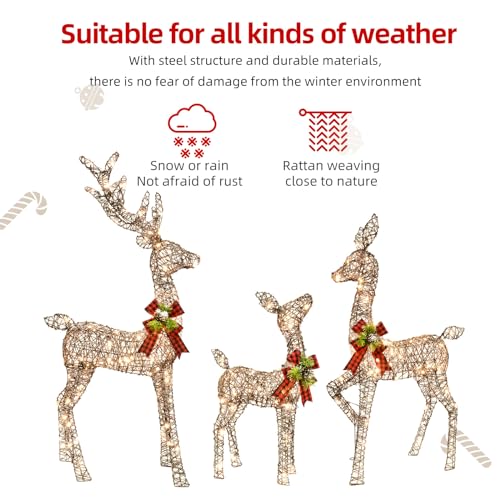 Rattan Lighted Christmas Deer Family Set - Indoor Outdoor Holiday Decoration - Brown - 4.5FT