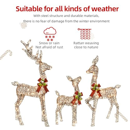 Rattan Lighted Christmas Deer Family Set - Indoor Outdoor Holiday Decoration - Brown - 4.5FT