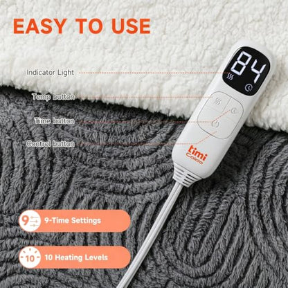 California King Heated Blanket 100x94 Grey with 4 Heat Levels & Auto-Off