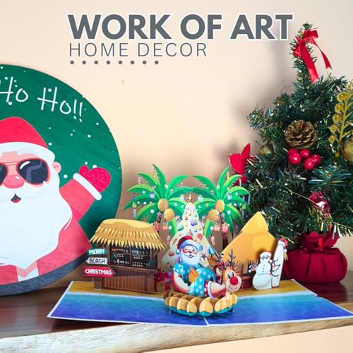 Tropical Pop Up Christmas Card with Envelope - 6x8 Inch Holiday Greeting Card for Kids, Family, Friends