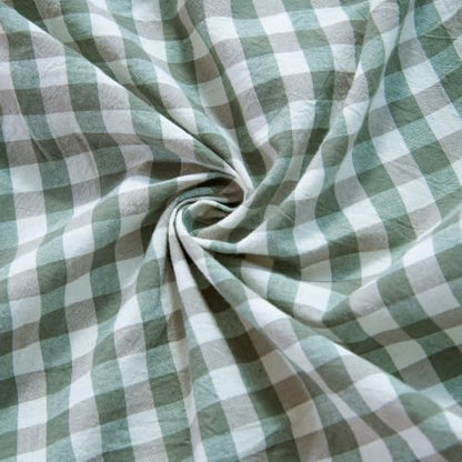 Green White Gingham Pillow Sham Set with Ruffle and Ric-Rac Trim - 24x24 Inch