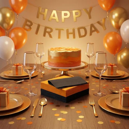 240 Black and Orange Disposable Cocktail Napkins 10 Inch Party Supplies