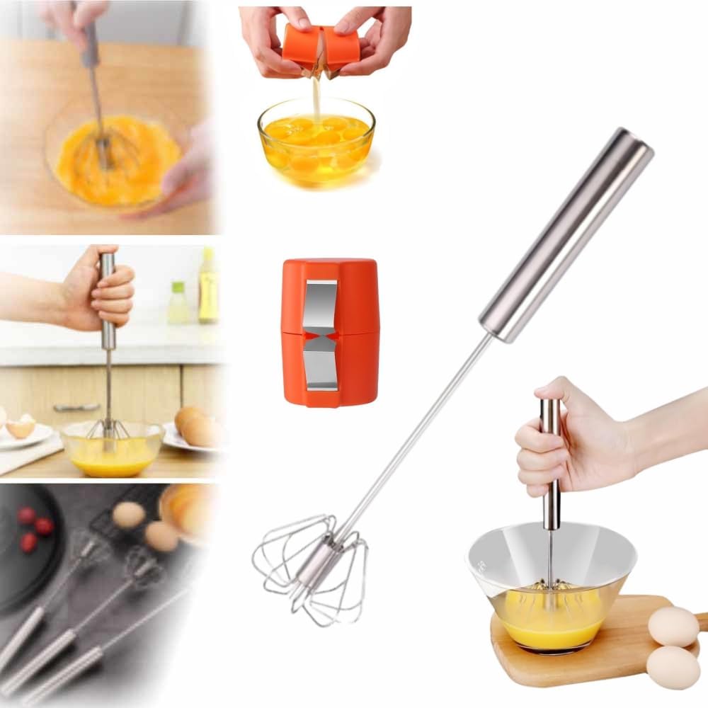 Skiennix Stainless Steel Egg Whisk - 2025 Upgrade Hand Push Blender & Milk Frother | 10-Inch Silver
