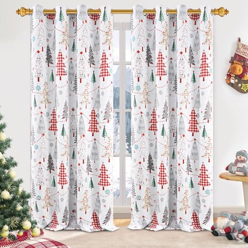 Christmas Blackout Curtains for Living Room 2 Panels Set 52x63 Inches Red