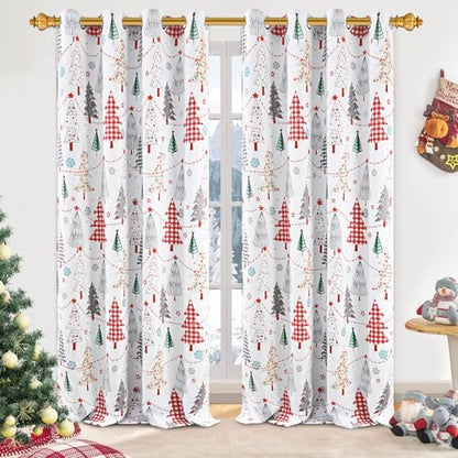 Christmas Blackout Curtains for Living Room 2 Panels Set 52x63 Inches Red
