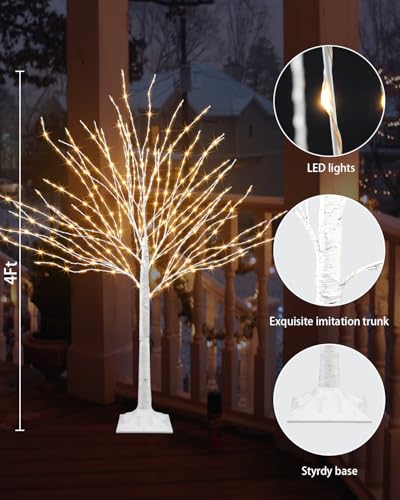 White Birch Tree with 432 LED Lights - 4 Ft Lighted Decor with 8 Modes & Timer
