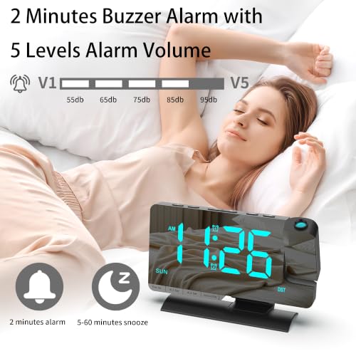 Miowachi Projection Clock for Bedroom Ceiling - Black-Blue Digital Alarm