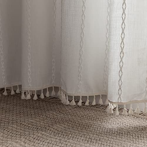 Boho Curtains for Bedroom Embroidery Striped Farmhouse Linen Curtains 63 Inch Length 2 Panels for Living Room Blue Bohemian Semi-Blackout Window Curtains Rod Pocket Drapes ( 52" W x 63" L,Blue)