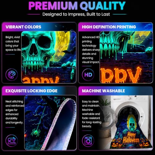 UV Reactive Halloween Tapestry Wall Hanging with Skull Pumpkin Design - Large 78x59 Inches