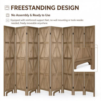 8-Panel Wooden Room Divider - 67" Tall Folding Privacy Screen in Dark Brown (Variation: Dark Brown 8 Panel)