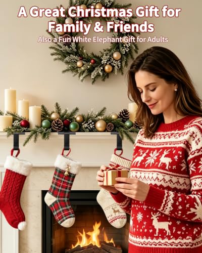 Christmas Stocking Holders for Mantle - Black 4 Pack, No-Damage Adhesive Hooks